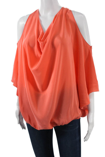Ramy Brook Womens Silk Cowl Neck Short Sleeve Blouse Orange Size M