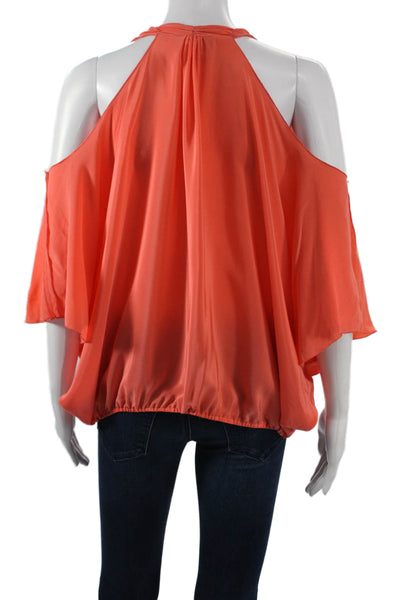 Ramy Brook Womens Silk Cowl Neck Short Sleeve Blouse Orange Size M