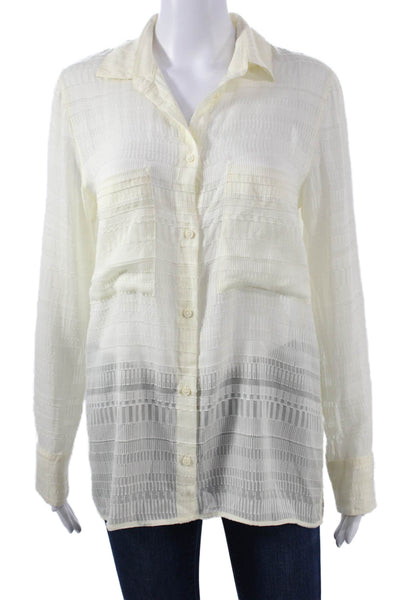 IRO Women Tunic Button-Up Striped Collared Ivory Long Sleeve Silk Size 38