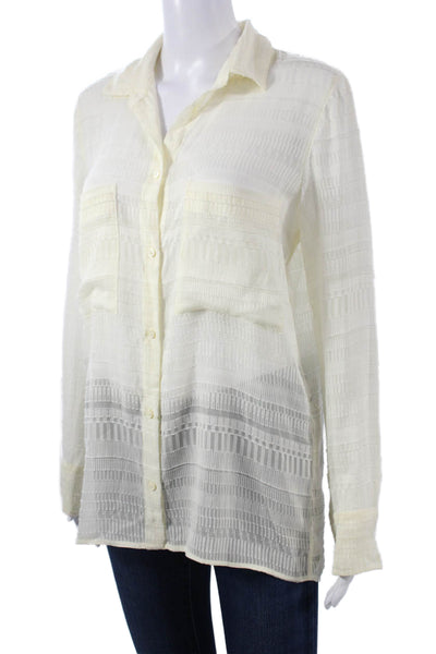IRO Women Tunic Button-Up Striped Collared Ivory Long Sleeve Silk Size 38
