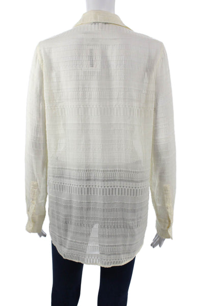 IRO Women Tunic Button-Up Striped Collared Ivory Long Sleeve Silk Size 38