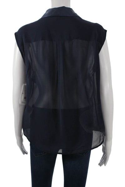 Equipment Femme Women Silk Blue Collared Sleeveless Basic Blouse Size M