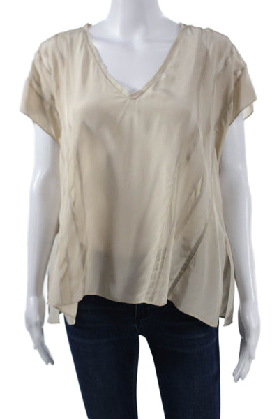 Elizabeth & James Women Silk V-Neck Sleeveless Beige Blouse Size S