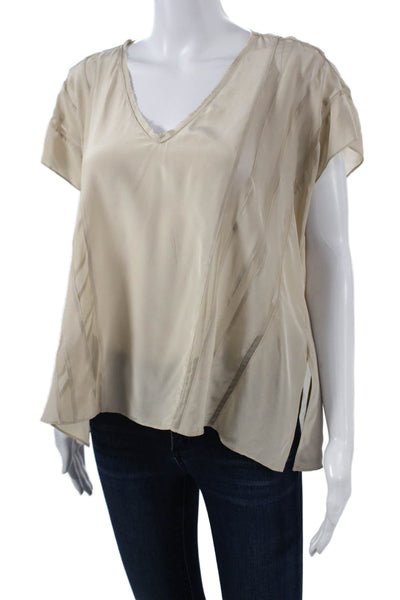 Elizabeth & James Women Silk V-Neck Sleeveless Beige Blouse Size S