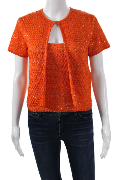 Zara Women Short Sleeve Round Neck Polyester Set Orange Pullover Size M