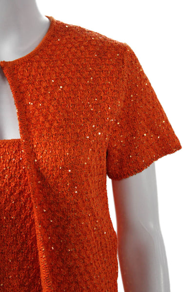 Zara Women Short Sleeve Round Neck Polyester Set Orange Pullover Size M