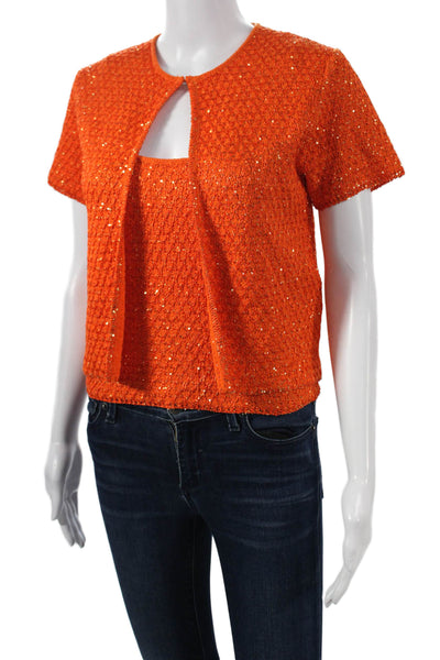 Zara Women Short Sleeve Round Neck Polyester Set Orange Pullover Size M