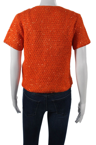 Zara Women Short Sleeve Round Neck Polyester Set Orange Pullover Size M