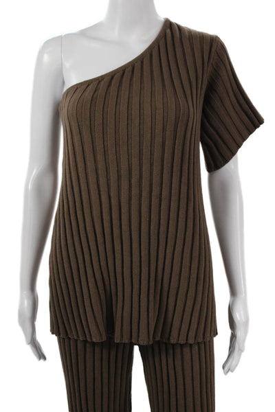 Sabo Womens Striped One Shoulder Cotton Set Brown Short Sleeve Pullover Size 6