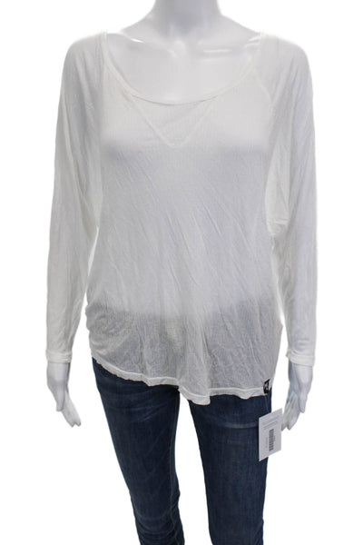 Michael Lauren Women Scoop Neck Long Sleeve T-Shirt White Modal Size XS