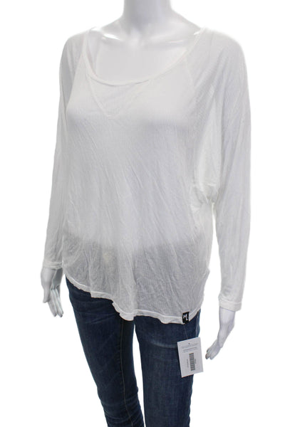 Michael Lauren Women Scoop Neck Long Sleeve T-Shirt White Modal Size XS