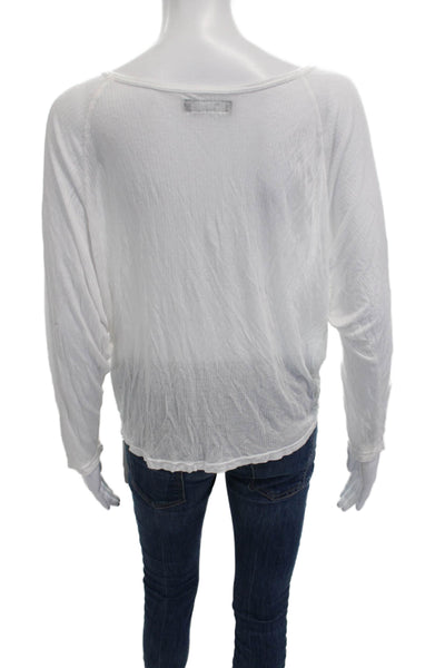 Michael Lauren Women Scoop Neck Long Sleeve T-Shirt White Modal Size XS