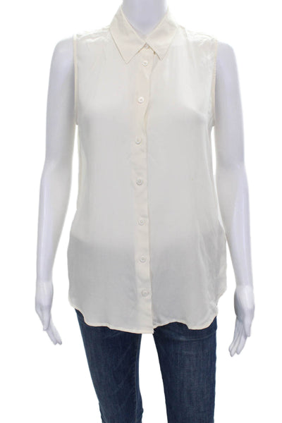 Equipment Femme Women Ivory Silk Collared Sleeveless Blouse Button Size S