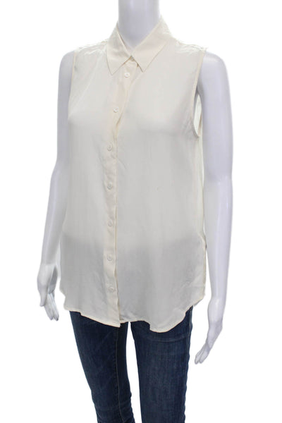 Equipment Femme Women Ivory Silk Collared Sleeveless Blouse Button Size S
