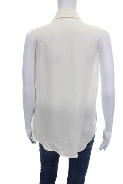 Equipment Femme Women Ivory Silk Collared Sleeveless Blouse Button Size S