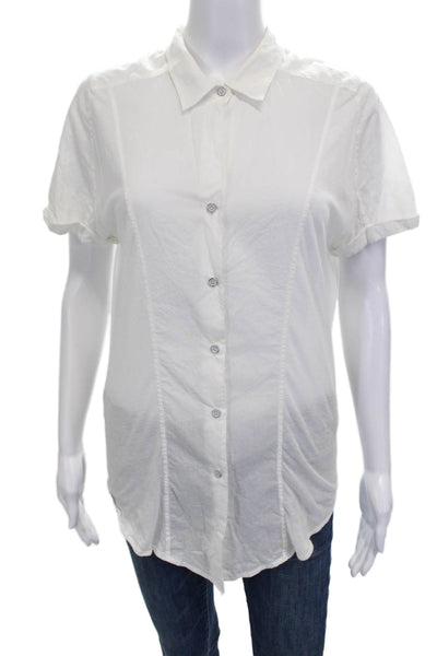 Helmut Lang Women White Cotton Button-Up Short Sleeve Petites Size P2XL