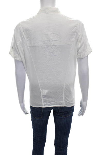 Helmut Lang Women White Cotton Button-Up Short Sleeve Petites Size P2XL