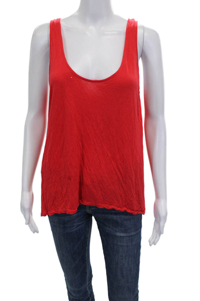 Enza Costa Women Basic Silk Red Scoop Neck Sleeveless Tank Size M