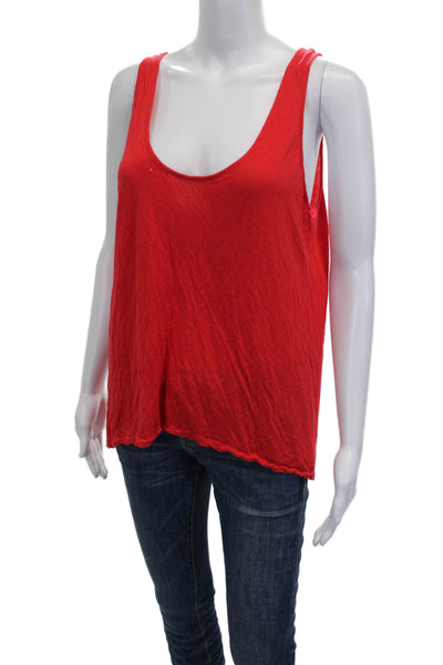 Enza Costa Women Basic Silk Red Scoop Neck Sleeveless Tank Size M