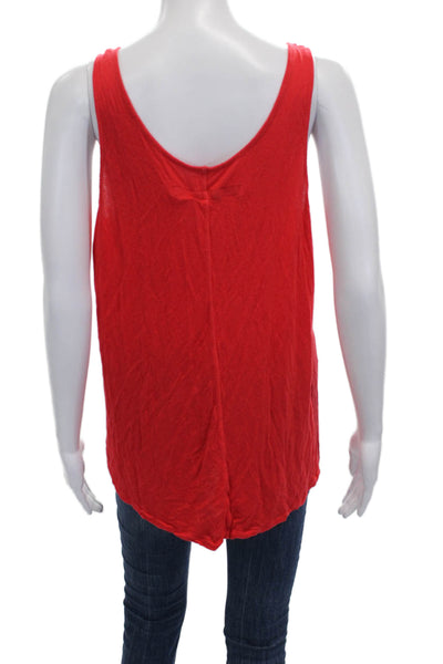 Enza Costa Women Basic Silk Red Scoop Neck Sleeveless Tank Size M