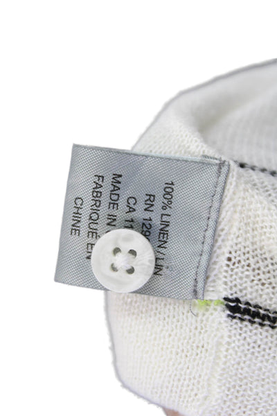 360 Sweater Women White Striped Sleeveless Linen Tunic Scoop Neck Button Size M