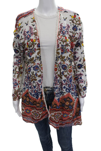 Raga Women Multicolor Floral V-Neck Cardigan Cotton Blend Long Sleeve Size L