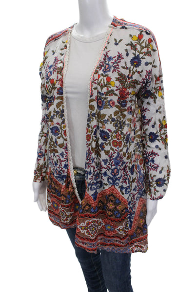 Raga Women Multicolor Floral V-Neck Cardigan Cotton Blend Long Sleeve Size L