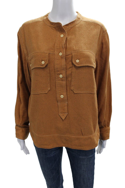 Marant Etoile Womens Silk Henley Button Cuff Long Sleeve Blouse Brown Size 38