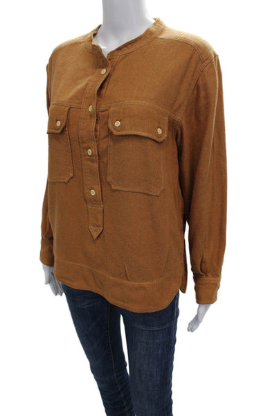 Marant Etoile Womens Silk Henley Button Cuff Long Sleeve Blouse Brown Size 38