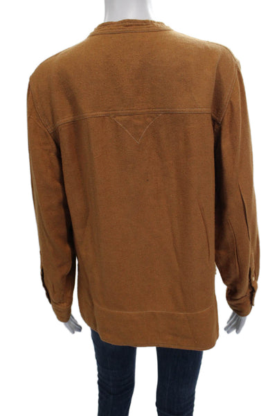 Marant Etoile Womens Silk Henley Button Cuff Long Sleeve Blouse Brown Size 38