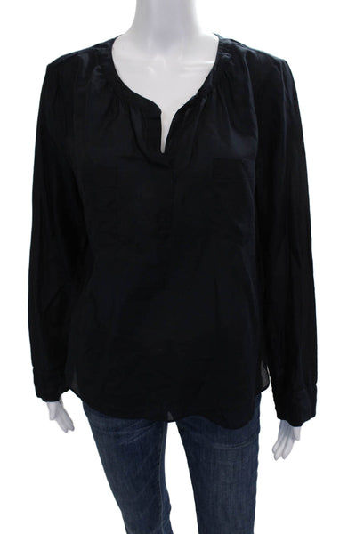 Calypso Women Tunic Black Cotton V-Neck Long Sleeve Button Cuff Size M