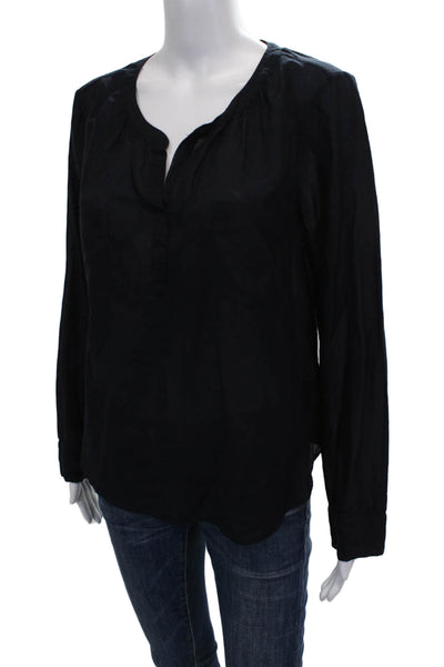 Calypso Women Tunic Black Cotton V-Neck Long Sleeve Button Cuff Size M