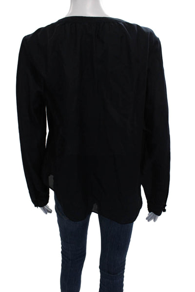 Calypso Women Tunic Black Cotton V-Neck Long Sleeve Button Cuff Size M