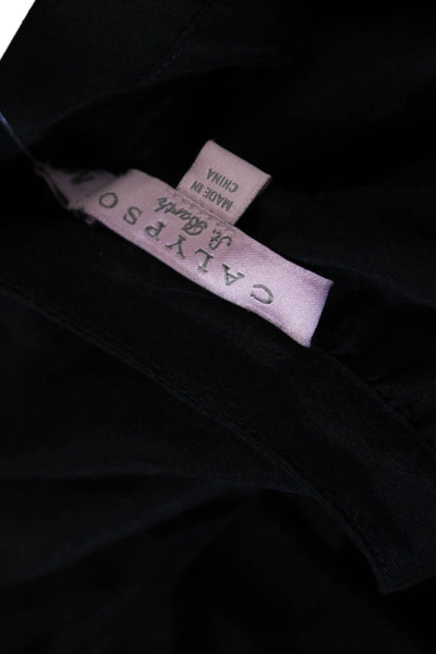 Calypso Women Tunic Black Cotton V-Neck Long Sleeve Button Cuff Size M