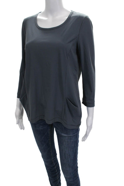 Porto Women Gray Nylon Pullover Tunic Round Neck 3/4 Sleeve Solid Size 0