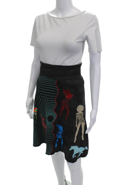 Desigual Womens A-Line Geometric Cotton Knee Length Skirt Black Size M