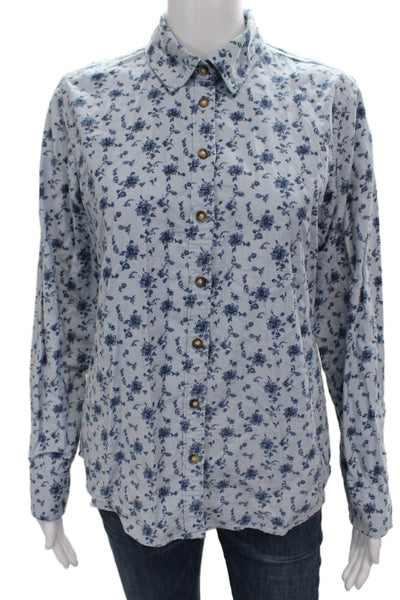 Orvis Women Floral Cotton Collared Button-Up Long Sleeve Blue Size XS