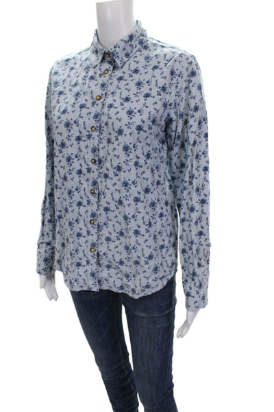 Orvis Women Floral Cotton Collared Button-Up Long Sleeve Blue Size XS