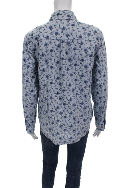 Orvis Women Floral Cotton Collared Button-Up Long Sleeve Blue Size XS
