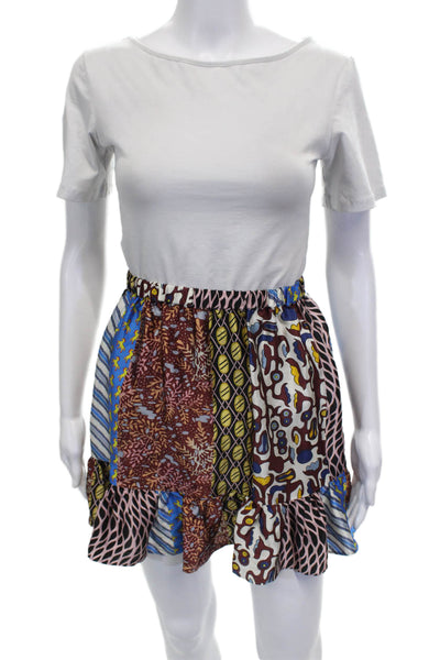 Gallery Couture Women A-Line Silk Geometric Multicolor Skirt Pull On Size XS