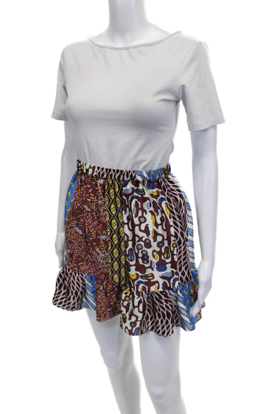 Gallery Couture Women A-Line Silk Geometric Multicolor Skirt Pull On Size XS