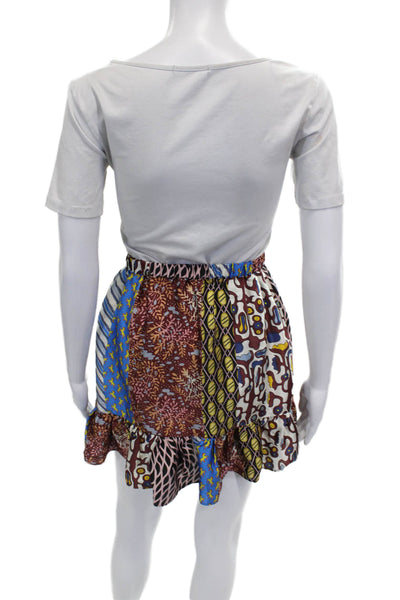 Gallery Couture Women A-Line Silk Geometric Multicolor Skirt Pull On Size XS