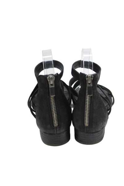 Eileen Fisher Women's Open Toe Strappy Leather Flat Sandals Black Size 7.5