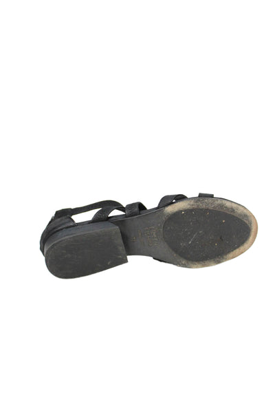 Eileen Fisher Women's Open Toe Strappy Leather Flat Sandals Black Size 7.5