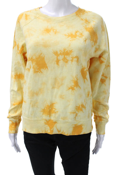 Athleta Women Yellow Batik Crew Neck Pullover Sweatshirt Long Sleeve Size S