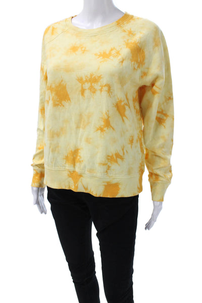 Athleta Women Yellow Batik Crew Neck Pullover Sweatshirt Long Sleeve Size S