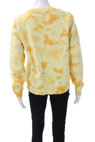 Athleta Women Yellow Batik Crew Neck Pullover Sweatshirt Long Sleeve Size S