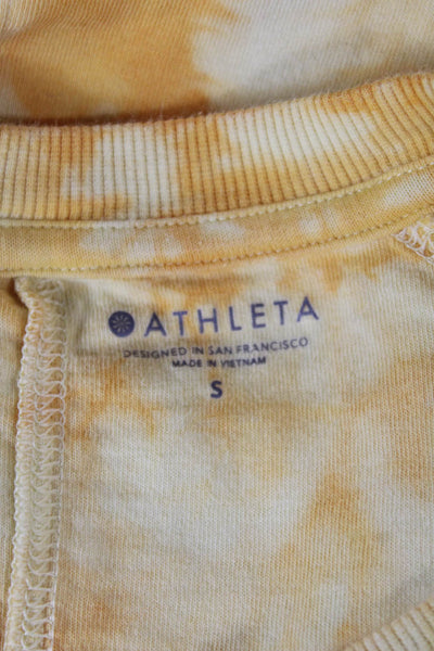 Athleta Women Yellow Batik Crew Neck Pullover Sweatshirt Long Sleeve Size S