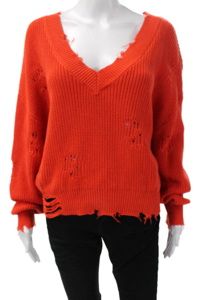 Ser.O.Ya Women Orange V-Neck Cotton Pullover Sweater Size M