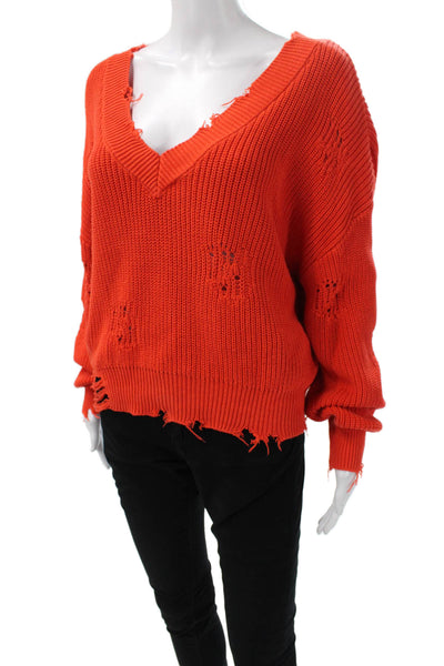 Ser.O.Ya Women Orange V-Neck Cotton Pullover Sweater Size M